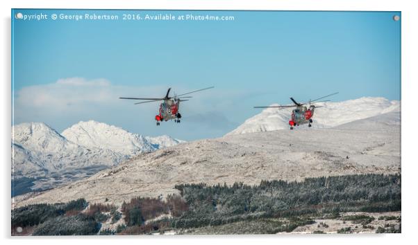 Helicopters Two Rescue Sea Kings flying near Ben L Acrylic by George Robertson