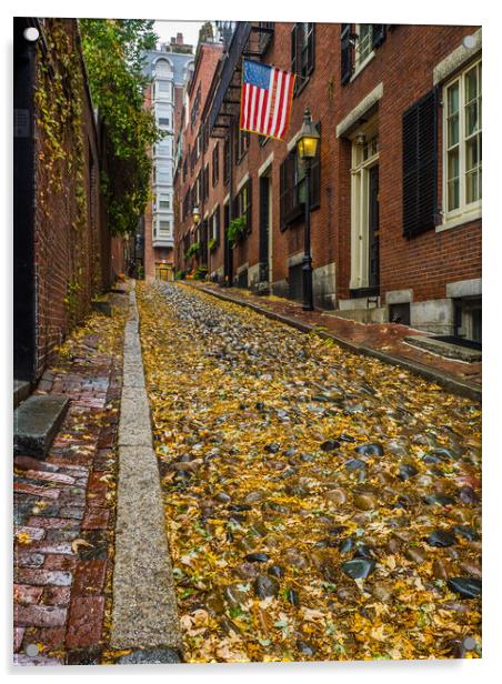 The Fall on Acorn Street ,Boston Acrylic by George Robertson