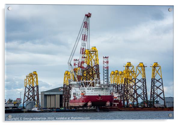 Seajacks Scylla at dock on the Cromarty Firth Acrylic by George Robertson