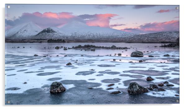 First light on a frozen Lochan na h-achlaise  Acrylic by George Robertson