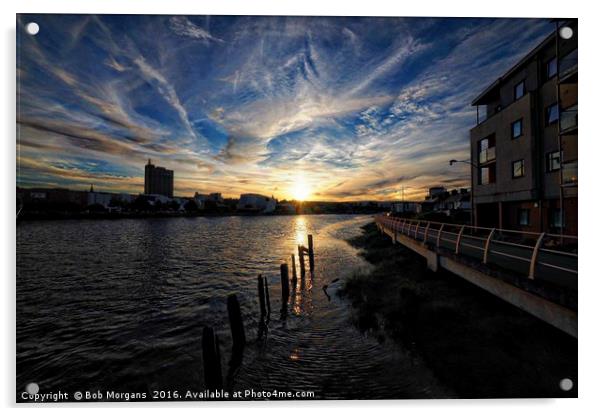 River Usk Sunset                                   Acrylic by Bob Morgans
