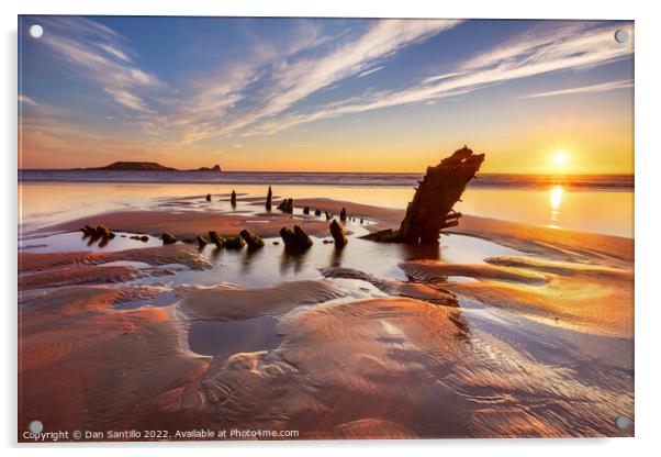 Helvetia Wreck, Rhossili Bay Acrylic by Dan Santillo