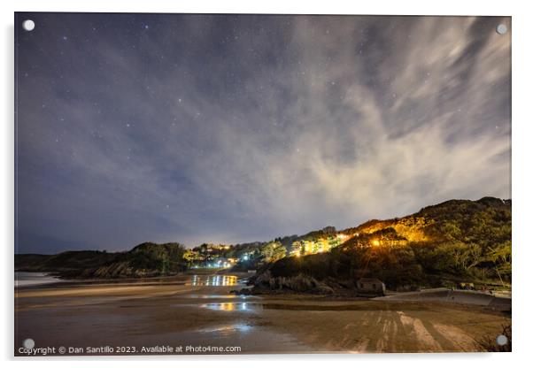 Outdoor Caswell Bay on Gower in Wales at Night Acrylic by Dan Santillo