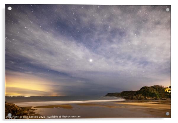 Caswell Bay on Gower in Wales at Night Acrylic by Dan Santillo