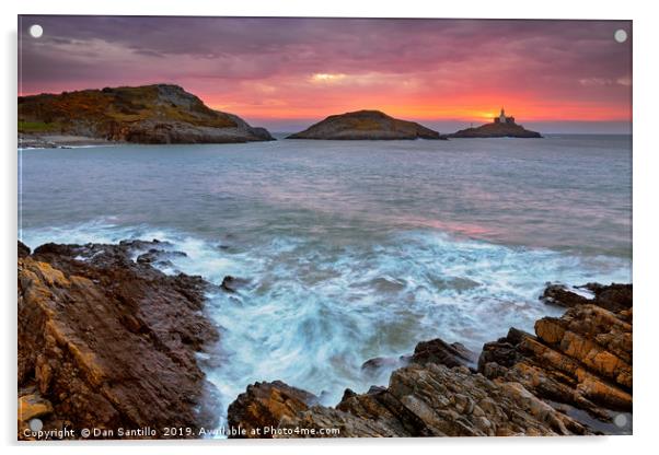 Mumbles Lighthouse, Bracelet Bay, Gower Acrylic by Dan Santillo