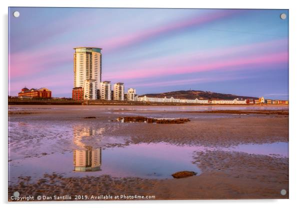 Meridian Tower and Swansea Bay Acrylic by Dan Santillo