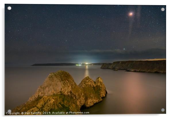 Super Blood Wolf Moon over Three Cliffs Bay, Gower Acrylic by Dan Santillo