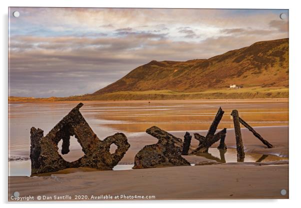 Vennerne Wreck, Rhossili Bay Acrylic by Dan Santillo