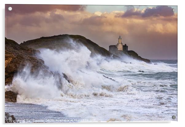 Storm Ophelia at Mumbles Lighthouse Acrylic by Dan Santillo