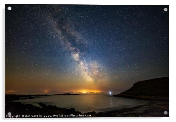 Port Eynon Bay and the Milky Way, Gower Acrylic by Dan Santillo