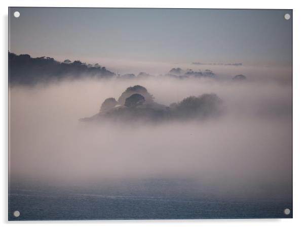 Drake's Island in the Mist Acrylic by Jon Rendle