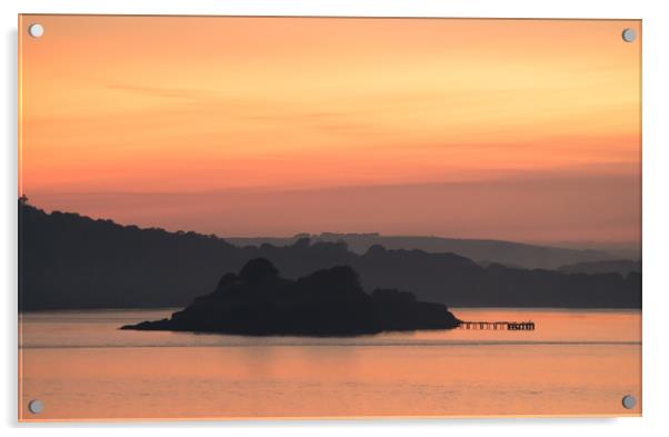 Drake's Island Sunset Acrylic by Jon Rendle