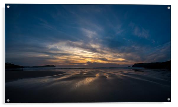 Wet Sand Sunset - Polzeath  Acrylic by Jon Rendle