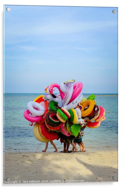 People hiding behind beach toys Acrylic by Sara Melhuish