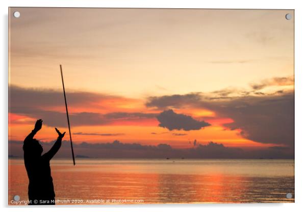 Man juggling at sunset in Thailand Acrylic by Sara Melhuish