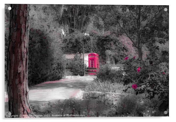 Red telephone box in the botanical gardens Gibralt Acrylic by Piers Thompson