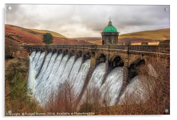 Craig Goch dam in full flow Acrylic by Russell Burton