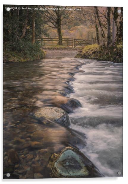 Rosthwaite Stepping Stones Acrylic by Paul Andrews