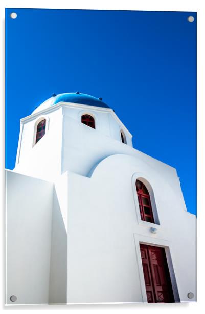 Santorini Blue domed Church Acrylic by Paul Andrews