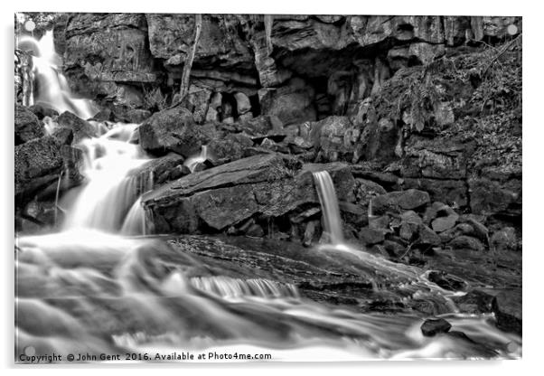 Lumsdale Falls in Black and White Acrylic by John Gent