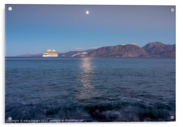 Moonlight Departure from Agios Nikolaos, Crete Acrylic by Kasia Design