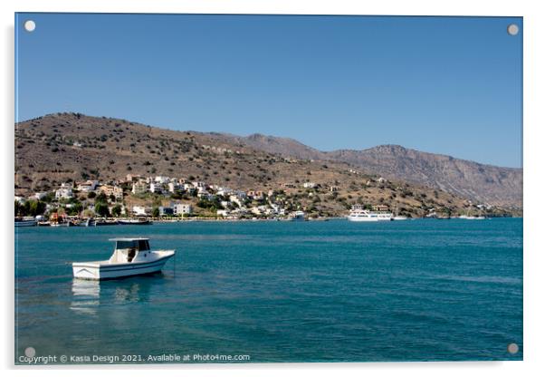 Boat in the Bay, Elounda, Crete, Greece Acrylic by Kasia Design