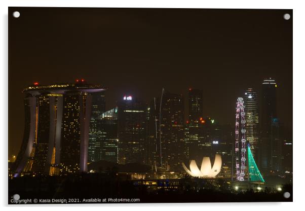 Nighttime City Skyline, Singapore Acrylic by Kasia Design