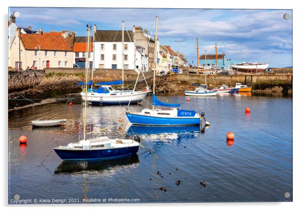 Boats in St Monans Harbour, Fife, Scotland Acrylic by Kasia Design