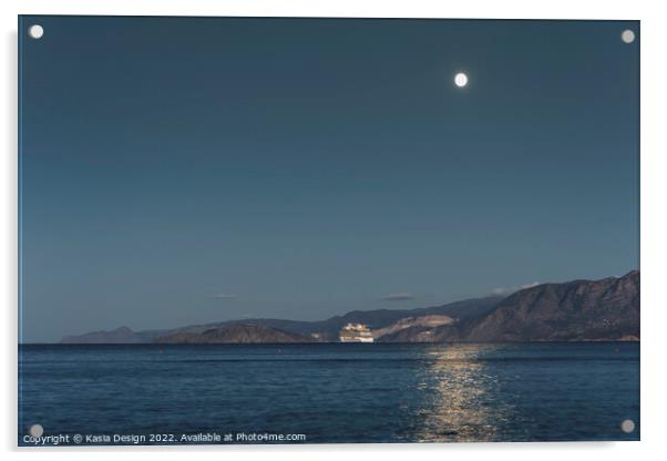 Moonlight Departure, Agios Nikolaos, Crete Acrylic by Kasia Design