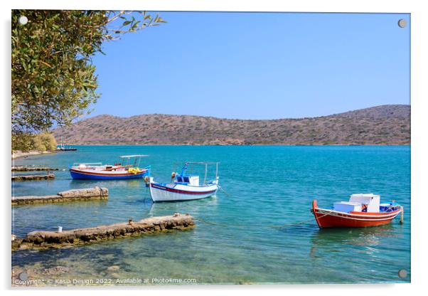 Colourful Boats in Elounda Bay, Crete, Greece Acrylic by Kasia Design