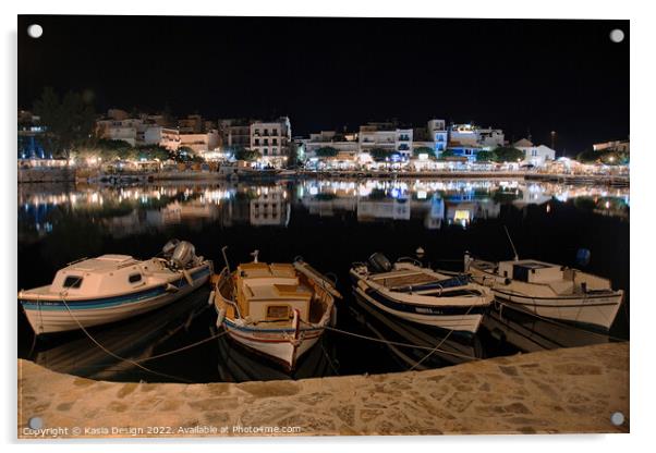 Voulismeni Lake at Night, Agios Nikolaos, Crete Acrylic by Kasia Design