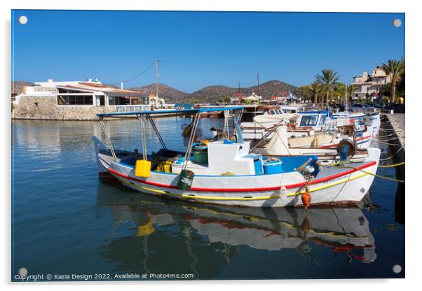 Vibrant Fishing Boats in Elounda Harbour Acrylic by Kasia Design