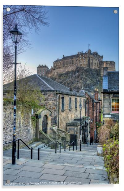 Edinburgh Castle from the Vennel Acrylic by Kasia Design