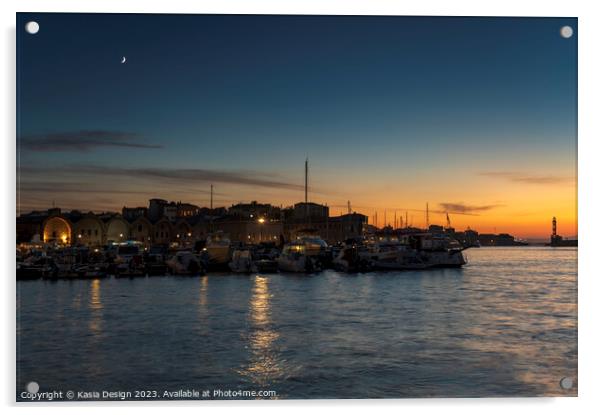Chania Yachting Harbour at Dusk Acrylic by Kasia Design