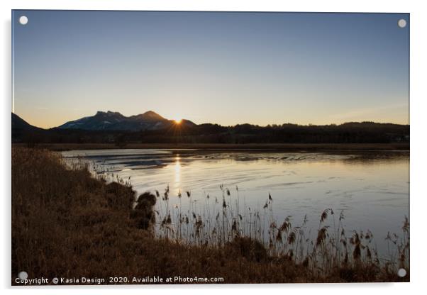 Sunset over Lake Chiem and the Bavarian Alps Acrylic by Kasia Design