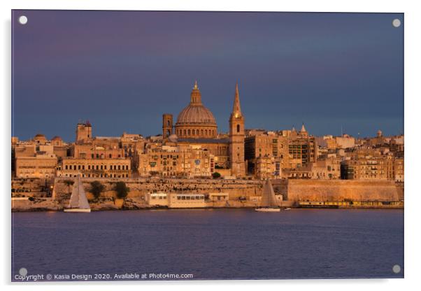 Malta: Valletta Dusk from Sliema Acrylic by Kasia Design