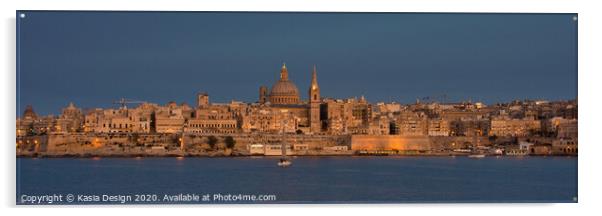 Malta: Valletta Skyline at Dusk Acrylic by Kasia Design