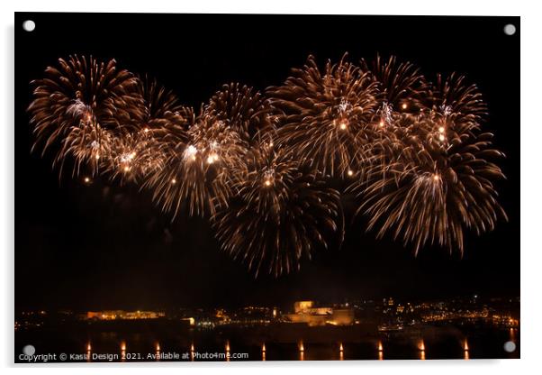 Grand Harbour aglow with Fireworks Acrylic by Kasia Design