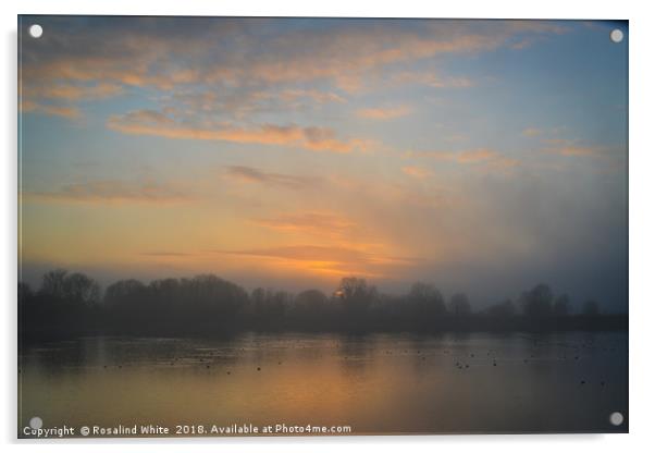 Tring Reservoirs Misty Sunset Acrylic by Rosalind White