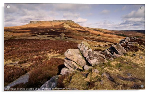 Looking over to Higger Tor from Carl Wark Acrylic by Chris Drabble