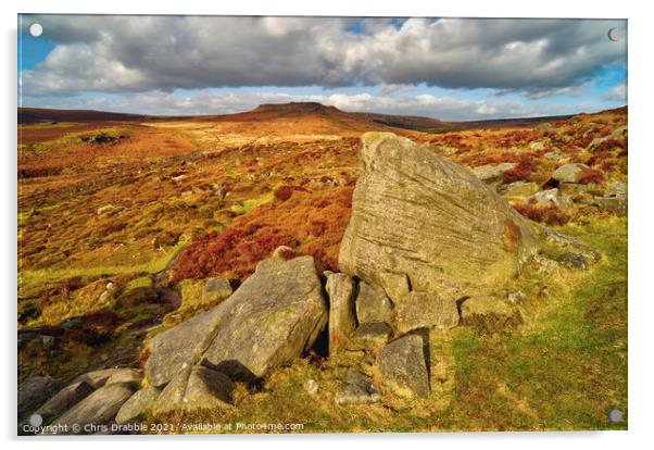 Higger Tor and Carl Wark from Burbage Edge Acrylic by Chris Drabble
