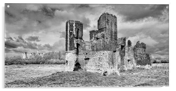 Torksey Castle in mono Acrylic by Chris Drabble