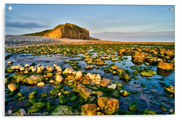 Llantwit Major Beach and Cliffs in last light Acrylic by Chris Drabble