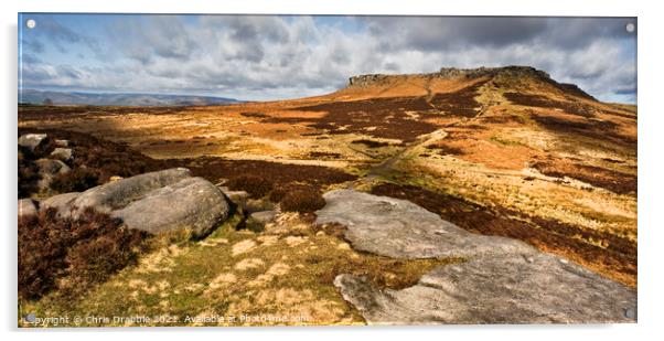 Looking over to Higger Tor from Carl Wark Acrylic by Chris Drabble