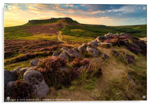 Higger Tor from Carl Wark in last light Acrylic by Chris Drabble