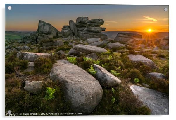 Over Owler Tor at sunset (5) Acrylic by Chris Drabble