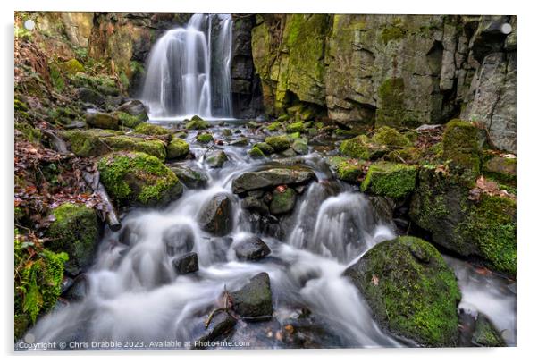 Lumsdale waterfall and rocks Acrylic by Chris Drabble