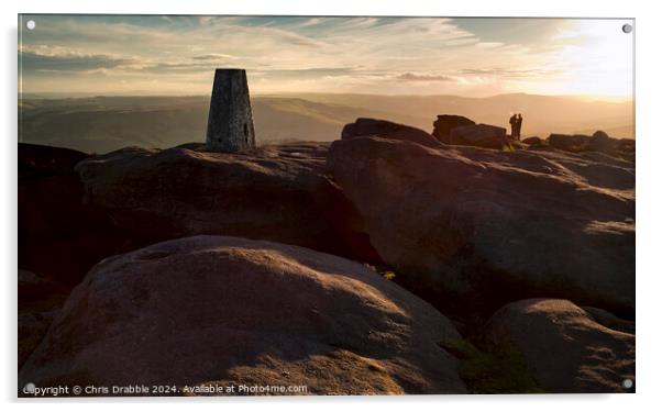 Stanage Edge last light. Acrylic by Chris Drabble