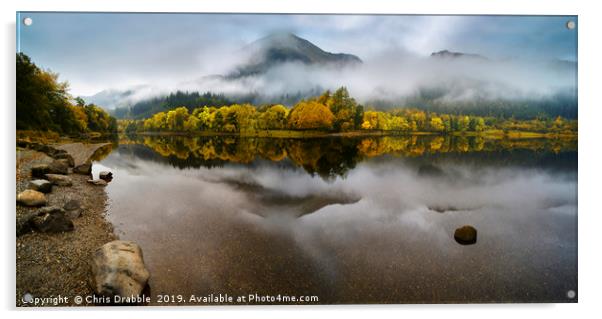Loch Lubnaig with reflections of Autumn Acrylic by Chris Drabble