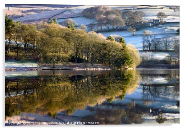 Winter reflections on Ladybower                    Acrylic by Chris Drabble